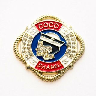 Chanel Button Vintage Sew On Button Brooch (32 Mm X 32 Mm) Crystal And Enamel