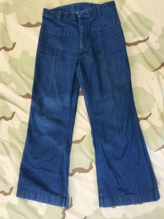 Us Navy Pants Denim Trousers Utility Dungaree Jeans Sz 32 Bell Bottom