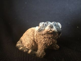 Miniature Raccoon Resin Figurine 1 1/2 " Unmarked