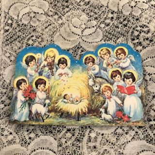 Vintage Greeting Card Christmas Angels Baby Jesus Animals