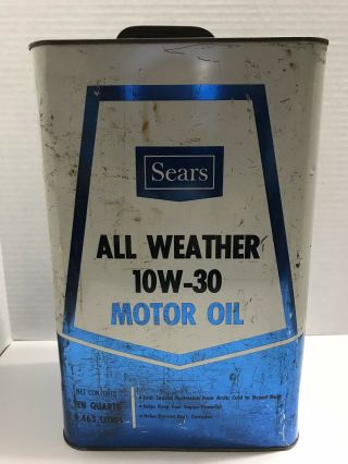 Vintage Metal 10 Quart 2 1/2 Gallon Sears All Weather Motor Oil Can 10w - 30