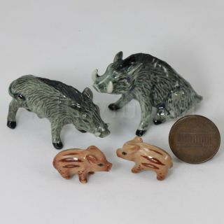 4 Wild Boar Pig Fmamily Set Pottery Statue Animal Miniature Ceramic Figurine