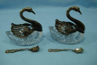 Kittens Vintage Swan Open Salt Glass With Tiny Spoon