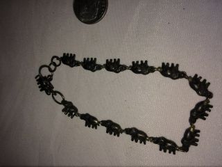 Vintage Tiny Black Elephants Trunks Up Bracelet 7 " Pewter?