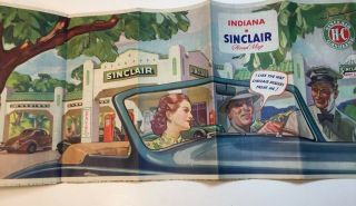 Crisp 1934 Sinclair Indiana Road Map,  Pictures Gas Station