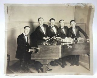 Vintage Antique B/w Photograph Musicians Piano Drums Banjo Saxophone Violin