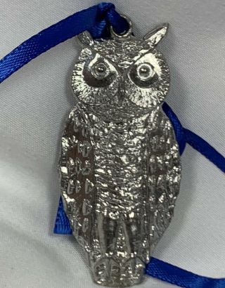 2 OWL Vintage Reed Christmas Tree Ornament Silver Metal Figure Bird Figurine Fig 2