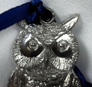 2 OWL Vintage Reed Christmas Tree Ornament Silver Metal Figure Bird Figurine Fig 3