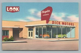 Dick Motors Dallas Texas Chrysler Plymouth Car Dealership Linen Advertising 40s
