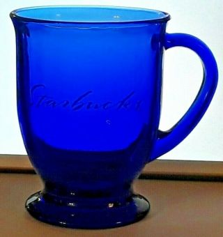 Rare Starbucks Anchor Hocking Cobalt Blue Glass Pedestal Coffee Mug Usa