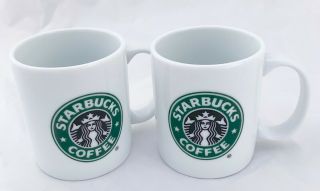 2 - 2005 Starbucks Coffee Mug Tea Cup White Green Mermaid Logo 9 Oz