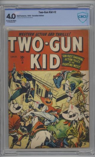 Two Gun Kid 2 Cbcs 4.  0 Vg 1948 Canadian Edition Htf Syd Shores Cover & Art