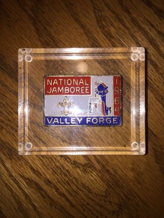 1964 Boy Scouts National Jamboree Valley Forge Lucite Paperweight