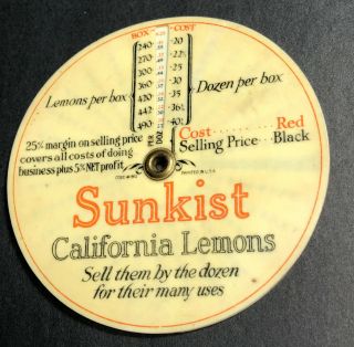 Sunkist California Oranges Lemons Celluloid Mechanical Pricing Disc Mini Sign