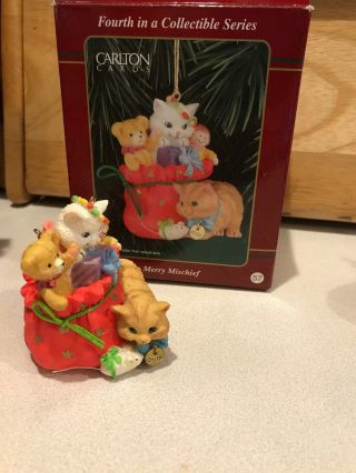 1999 Carlton Cards Ornament Merry Mischief Cat Kittens 4th In Series