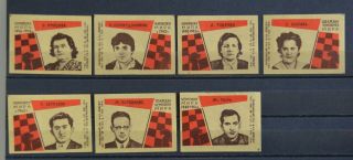 Vintage Set 7 Matchbox Stickers Labels Chess Soviet Russian Match Box 1964