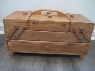 Vintage Accordion Fold - Out / Solid Wood / Sewing Box / Romania