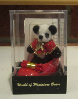World Of Miniature Bears Panda Bear In Miniature Red Shoe In Case W/cert Panda