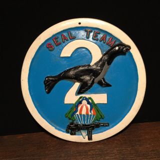 Vintage Us Navy Seal Team 2 Usa Frogman Vietnam Korea Plaque Art Cast Aluminum