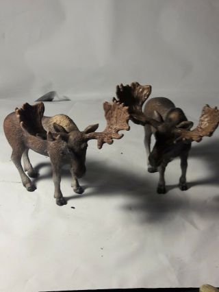 Vintage Schleich Bull Moose Pair 2009 Wildlife Animal Figures