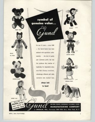 1949 Paper Ad Gund Stuffed Plush Animals Teddy Bear Honey Lou Doll Danny Lamb