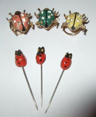 Ladybug Pin Enamel Ladybug Pins Stones Vintage Lady Bugs 3 Pins