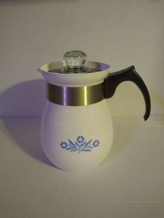 P - 166 Corning Ware 6 Cup Percolator Stove Top Coffee Pot - Cornflower Blue