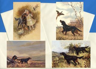Gordon Setter Pack Of 4 Vintage Style Dog Print Greetings Note Cards 1