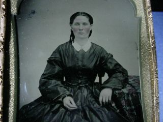Classic Civil War Dress 1/4 Plate Tintype Of Lovely Lady - - No Case