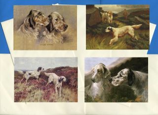 English Setter Pack Of 4 Vintage Style Dog Print Greetings Note Cards 2