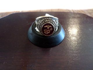 Marine Corps Military Gold Ring Ruby Crystal Inlay 18k Electroplate Mens Size 12