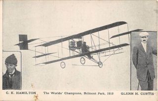 Belmont Park,  Long Island,  Ny,  Aviators Glenn Curtis & C.  K.  Hamilton Dated 1910