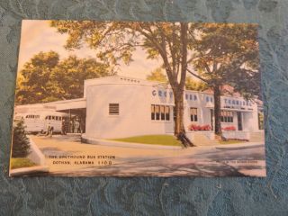 1947 Greyhound Bus Station Terminal Dothan Alabama Al Art Deco Linen Post Card