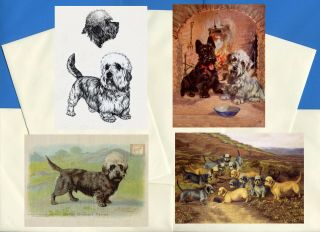 Dandie Dinmont Terrier Pack Of 4 Vintage Style Dog Print Greetings Note Cards 3