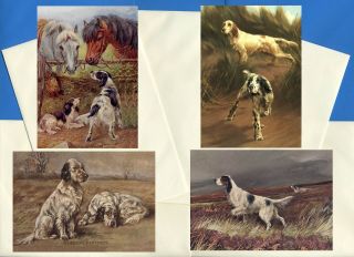 English Setter Pack Of 4 Vintage Style Dog Print Greetings Note Cards 1