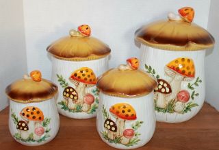 Vintage Sears,  Roebuck And Co.  Merry Mushroom Canister Set,  1978,  Made In Japan