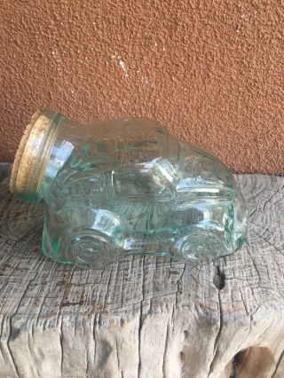 Vintage Green Clear Glass Volkswagen Vw Beetle Bug Cookie Jar With Cork Stopper