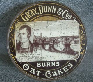 Antique Grey Dunn & Co Burns Oat Cakes Biscuit Tin Scotland