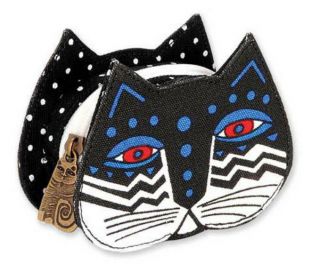 Laurel Burch Coin Bag Cat Kitten Face Head Art Case Purse Pouch Black & White