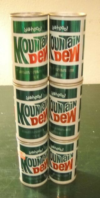 Double Stack of 3 Vintage 1960 ' s Straight Steel Pull Top Tab MOUNTAIN DEW CANS 2