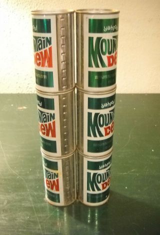Double Stack of 3 Vintage 1960 ' s Straight Steel Pull Top Tab MOUNTAIN DEW CANS 3