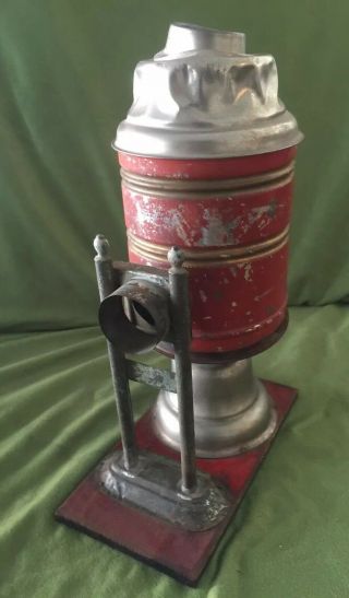 Magic Lantern Style Tin Kerosene Oil Movie Slide Projector On Wooden Base