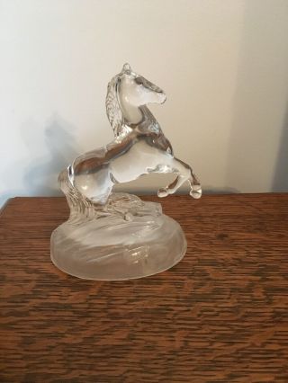 Clear Crystal Glass Horse Frosted Base Figurine No Name Sticker