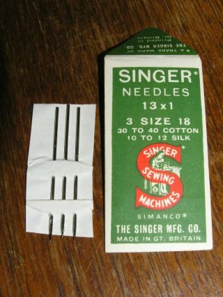 Vintage Singer Sewing Machine Needles - Type 13 X 1.  Size 18 Perfect