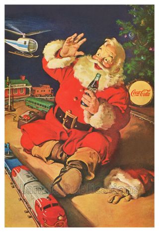 Coca Cola Santa Claus With Toys Around The Tree - Vintage 1962 Christmas Poster