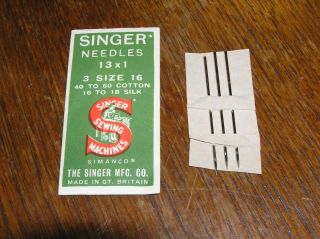 Vintage Singer Sewing Machine Needles - Type 13 X 1.  Size 16 Perfect