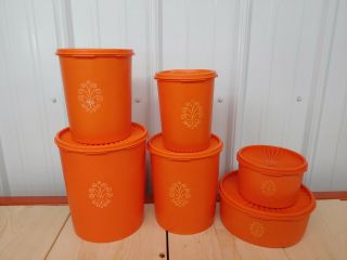 Vintage Tupperware Canister Set Of 6 Harvest Orange Containers Servalier Nesting