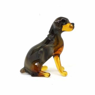 Middle Blown Russian Art Glass Figurine Dog - Rottweiler Seated 154