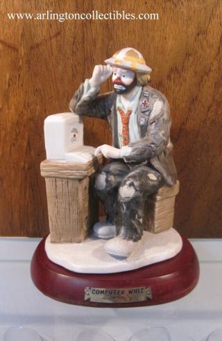 Emmett Kelly Jr ☆ 6 1/2 " Computer Whiz Clown Figurine On Wood Base ☆ By Flambro