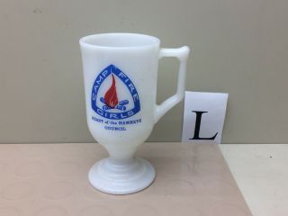 Vintage The Camp Fire Girls Milk Glass Cup Mug - Girl Scout Collectibles